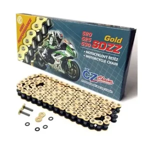 CZ hnací řetěz 525 SDZZ (120 článků) ACTIVE RING (X-RING) zlatá do 1200 ccm (46,2 KN) + spojka Nová Kolekce