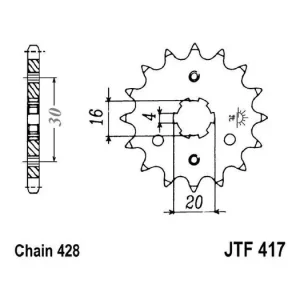 Řetězové kolečko JT JTF 417-15 15 zubů, 428 JTF417.15 726.98.55 Cenová Bomba