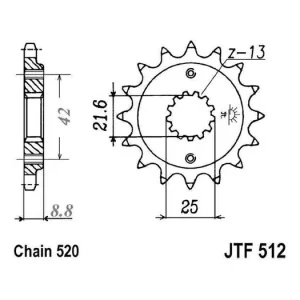 Řetězové kolečko JT JTF 512-16RB 16 zubů, 520 pogumované JTF512.16RB 726.28.01 Tovární Cena
