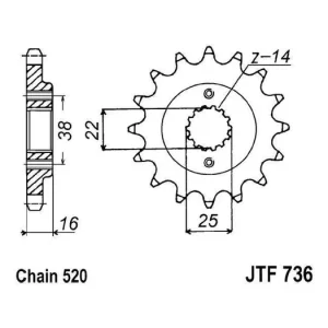 Řetězové kolečko JT JTF 736-15 15 zubů, 520 JTF736.15 726.30.15 Cenová Bomba