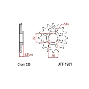 Sezónní Sleva Řetězové kolečko JT JTF 1901-12 12 zubů, 520 JTF1901.12 726.15.63
