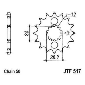 Řetězové kolečko JT JTF 517-17RB 17 zubů, 530 pogumované JTF517.17RB 726.28.27 Celosvětová Doprava