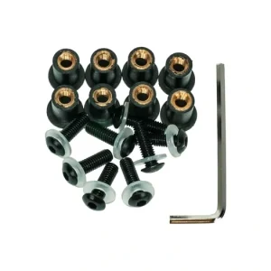 Moderní Imbusy pro plexi vč. matic M5 v pryžovém pouzdře a podložek, OXFORD (černý elox) M007-04