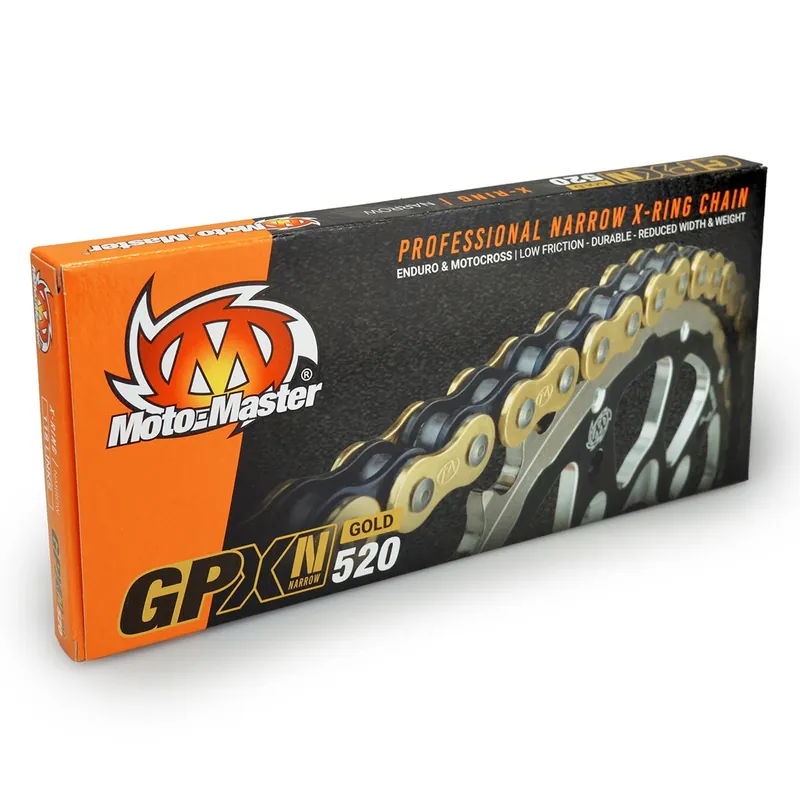 MOTO-MASTER hnací řetěz GPXN-520G PROFESSIONAL NARROW X-RING MOTOCROSS / ENDURO závodní X-RING CHAIN barva zlatá / černá (120 článků, včetně spony) Vysoce Kvalitní