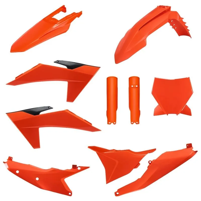 Luxusní POLISPORT kompletní sada plastů (FULL KIT) KTM SX/SX-F/XC/XC-F 23-24 v sadě tabulka přední (8352500005) a kryty tlumičů (8672000002) barva oranžová