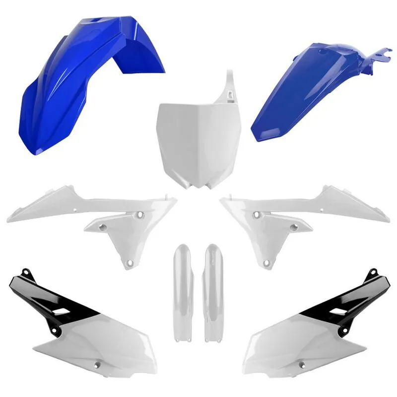 POLISPORT kompletní sada plastů (FULL KIT) YAMAHA YZ 250F 14-18; YZ 450F 14-17 v sadě tabulka přední (8678400001) i kryty tlumičů (8352000001) barva NIEBIESI bílá OEM Trendový