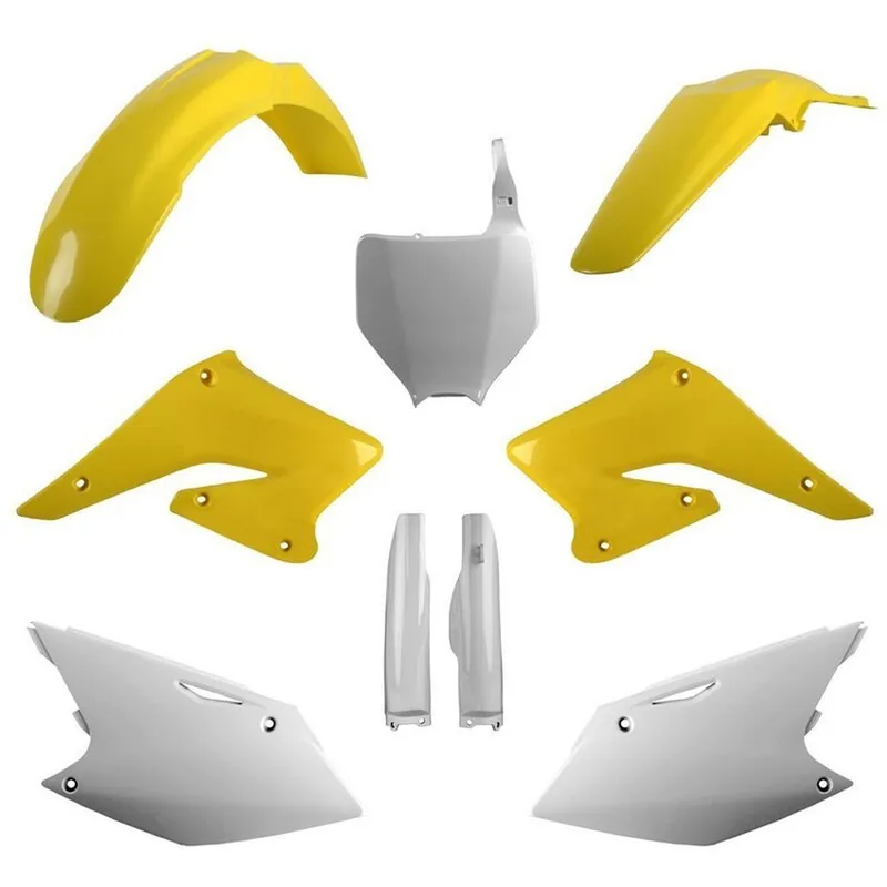 POLISPORT kompletní sada plastů (FULL KIT) SUZUKI RMZ 250 04-06 v sadě tabulka přední (8660800002) i kryty tlumičů (8398000001) barva žlutá bílá Hit Sezóny
