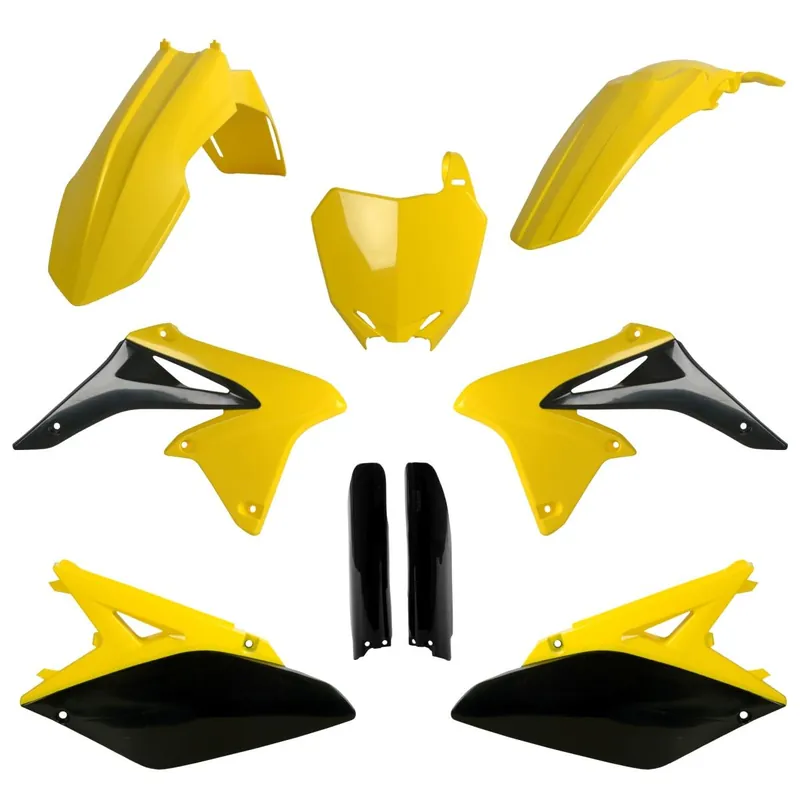 Vysoce Kvalitní POLISPORT kompletní sada plastů (FULL KIT) SUZUKI RMZ 250 10-18 v sadě tabulka přední (8659300001) i kryty tlumičů (8398300002) barva žlutá černá
