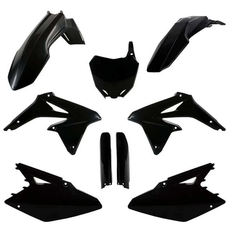 Autentický POLISPORT kompletní sada plastů (FULL KIT) SUZUKI RMZ 450 08-17 v sadě tabulka přední (8659300003) i kryty tlumičů (8398300002) barva černá