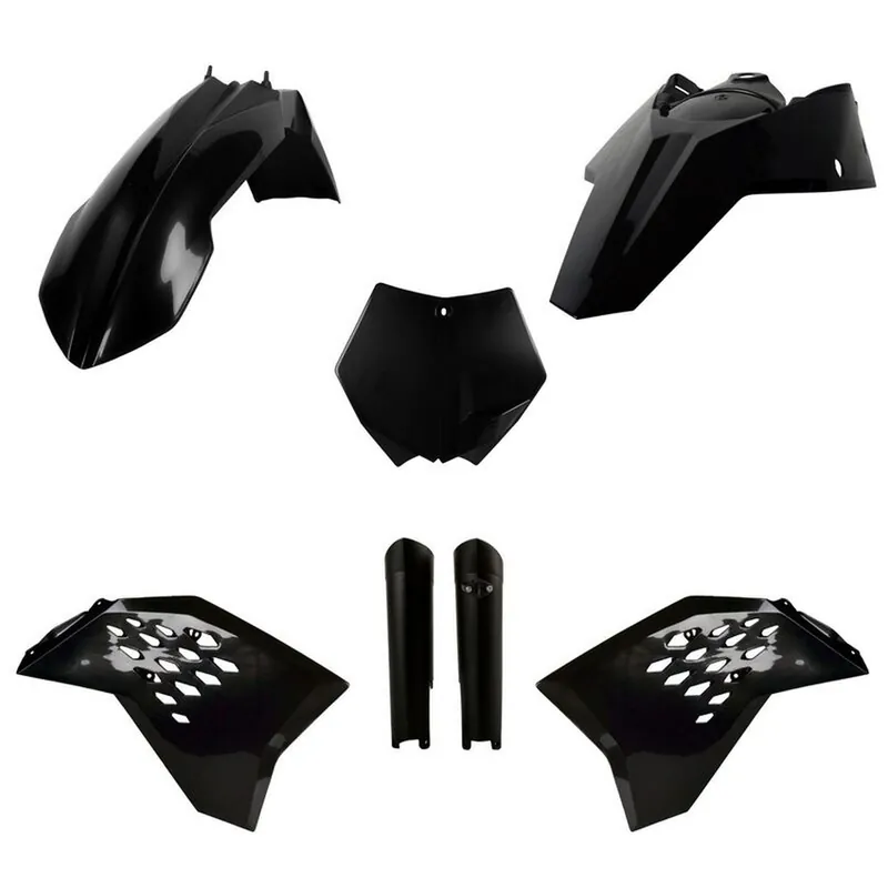POLISPORT kompletní sada plastů (FULL KIT) KTM SX/SX-F/XC-F 08-10 v sadě tabulka přední (8664400002) a kryty tlumičů (8398500003) barva černá Dokud Zásoby Vydrží