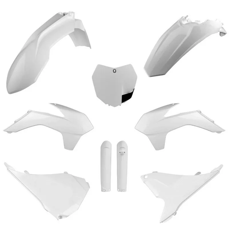POLISPORT kompletní sada plastů (FULL KIT) KTM SX/SX-F/XC-F 15 v sadě tabulka přední (8659100002) a kryty tlumičů (8398600002) barva bílá Luxusní