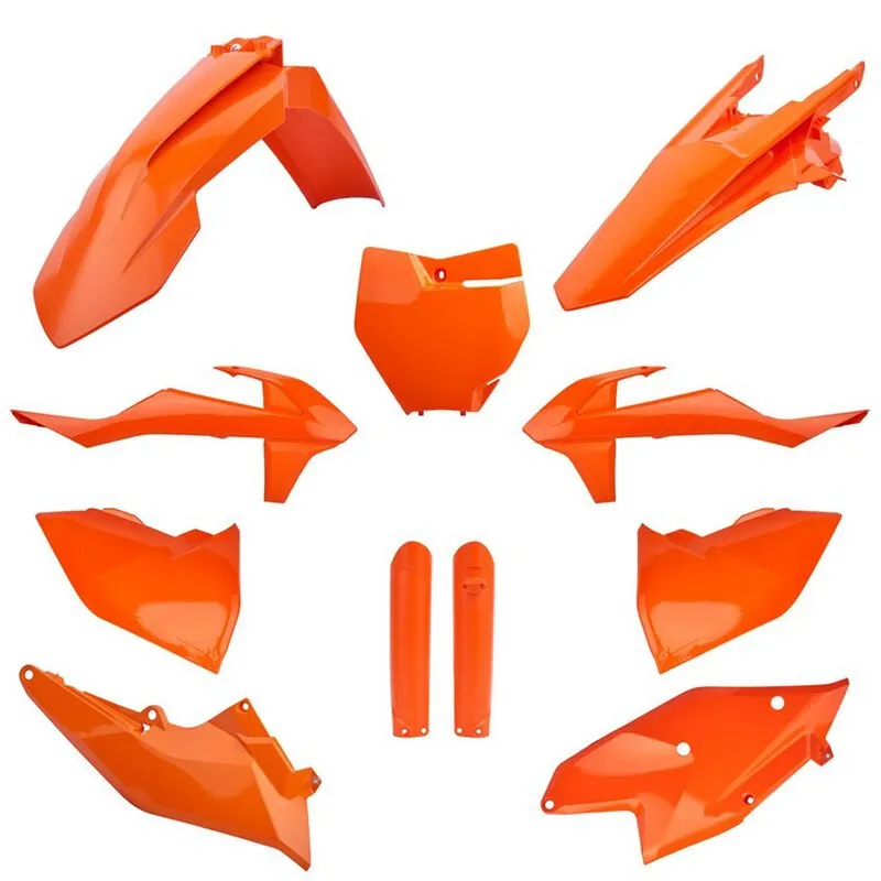 POLISPORT kompletní sada plastů (FULL KIT) KTM SX/SX-F/XC-F 16-18 v sadě tabulka přední (8664900001) a kryty tlumičů (8398600005) barva oranžová Luxusní