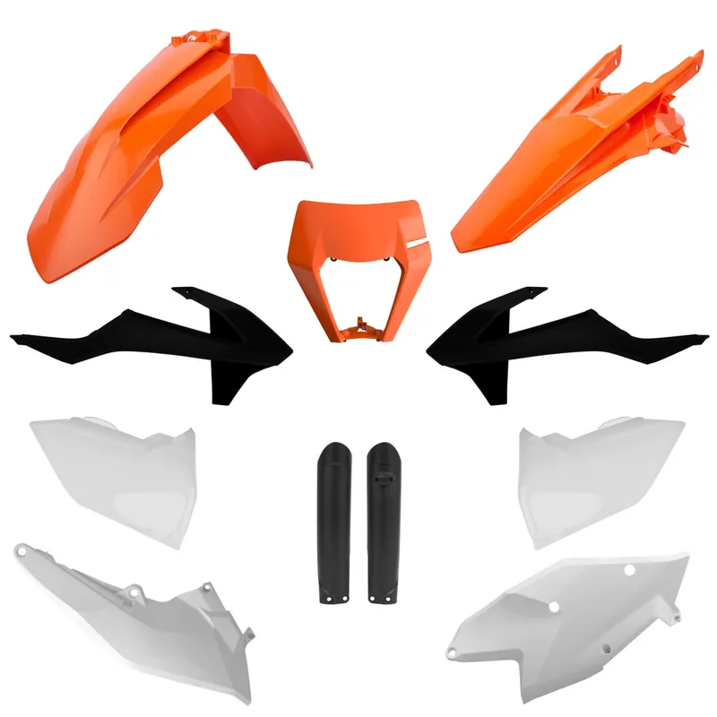Garance Vrácení Peněz POLISPORT kompletní sada plastů (FULL KIT) KTM EXC/EXC-F TPI 17-19 v sadě kryt světla (8666800006) a kryty tlumičů (8398600003) barva oranžová bílá černá