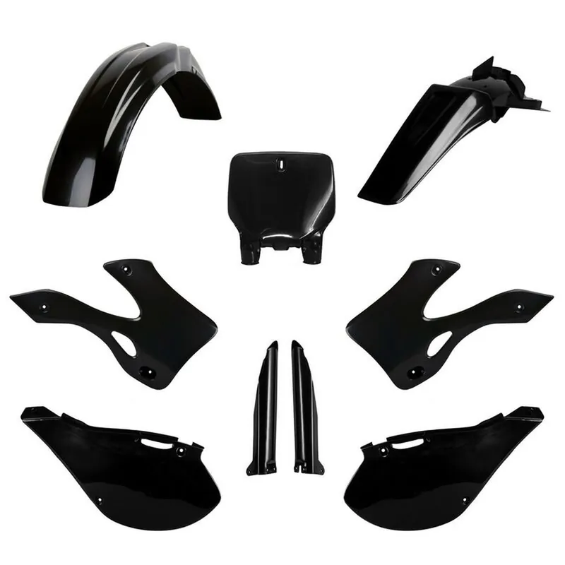 Nová Kolekce POLISPORT kompletní sada plastů (FULL KIT) KAWASAKI KX 125/250 99-02 v sadě tabulka přední (8677000002) i kryty tlumičů (8395000003) barva černá