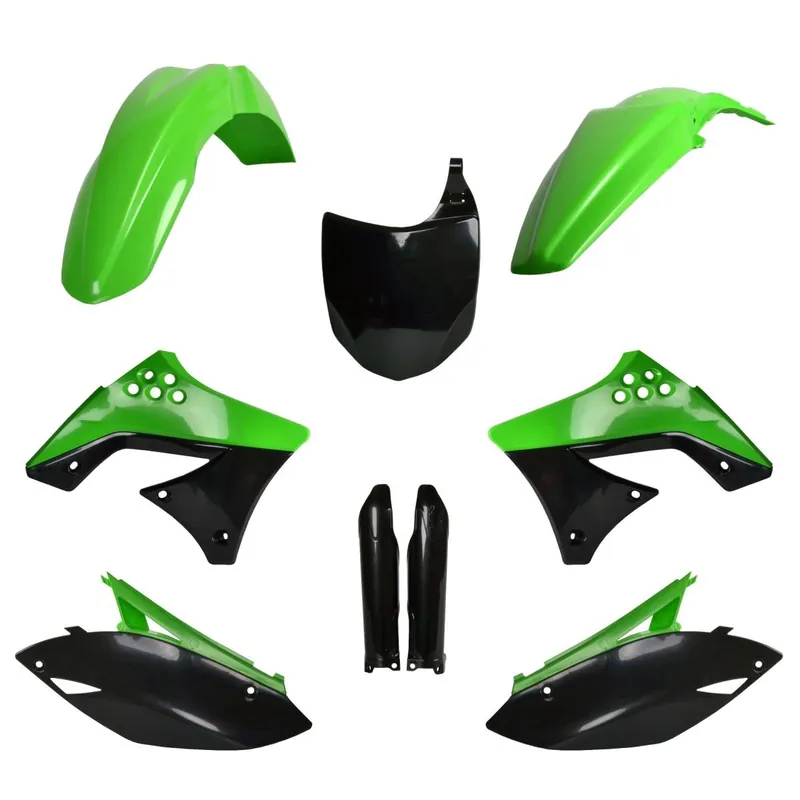POLISPORT kompletní sada plastů (FULL KIT) KAWASAKI KX 250F 09-12 v sadě tabulka přední (8660800002) i kryty tlumičů (8398000001) barva zelená černá OEM Exkluzivní