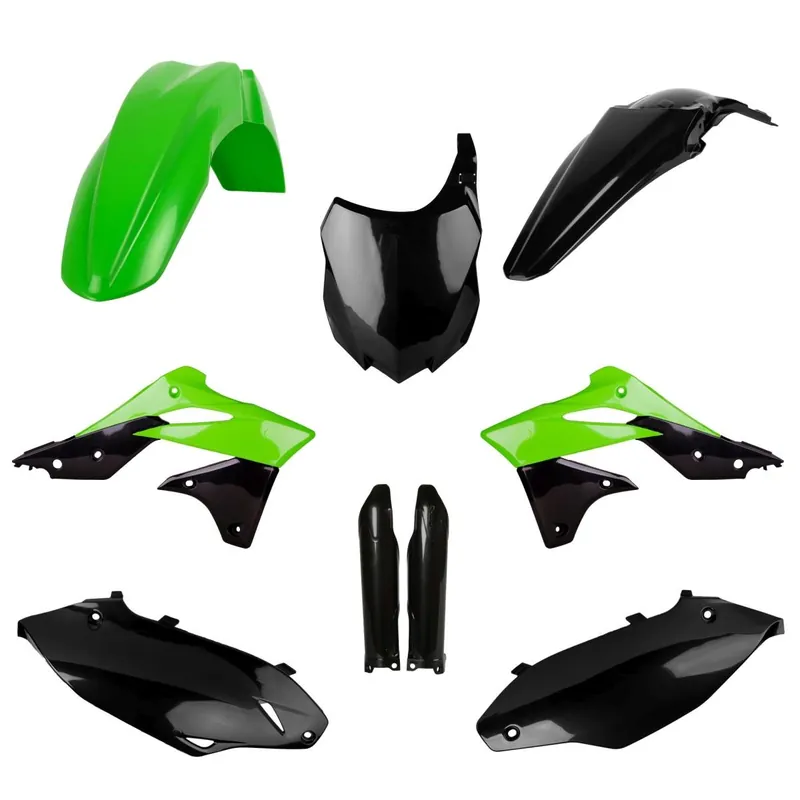 POLISPORT kompletní sada plastů (FULL KIT) KAWASAKI KX 250F 13-16 v sadě tabulka přední (8659200003) i kryty tlumičů (8351800002) barva zelená černá OEM Nejlepší Cena