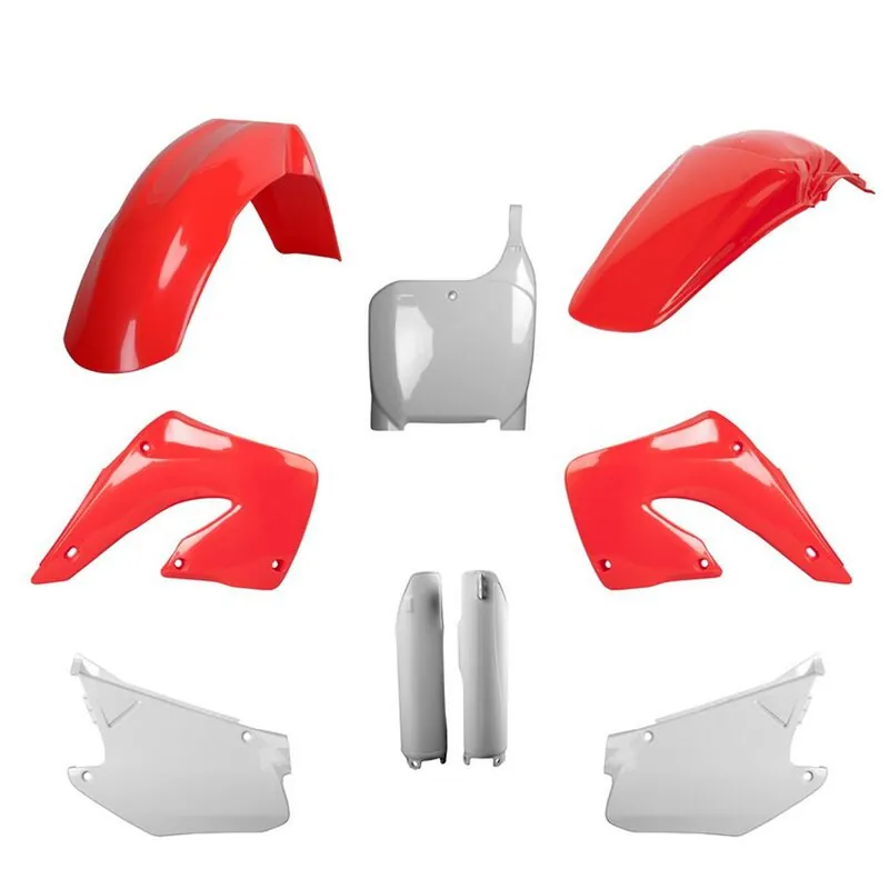 POLISPORT kompletní sada plastů (FULL KIT) HONDA CR 125 00-01; CR 250 00-01 v sadě tabulka přední (8657000001) i kryty tlumičů (8394000001) barva červeno bílá Profesionální