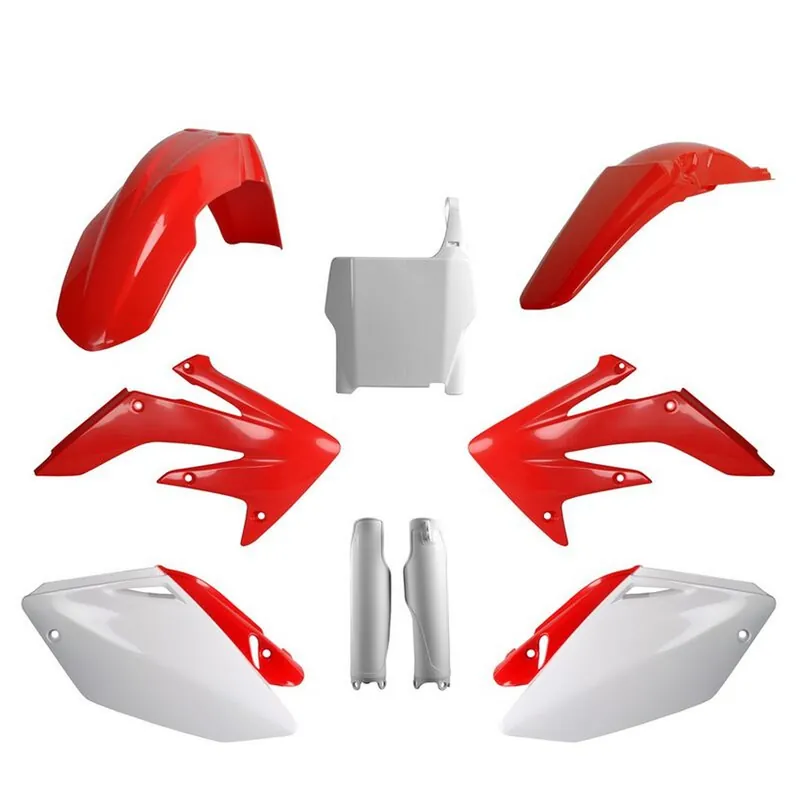 POLISPORT kompletní sada plastů (FULL KIT) HONDA CRF 250R 04-05 v sadě tabulka přední (8661900001) i kryty tlumičů (8351700001) barva červeno bílá OEM Profesionální