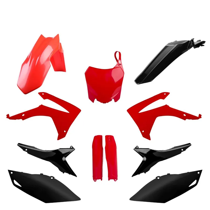 POLISPORT kompletní sada plastů (FULL KIT) HONDA CRF 250R 14-17; CRF 450R 13-16 v sadě tabulka přední (8659400001) a kryty tlumičů (8351700003) barva červeno černá Moderní