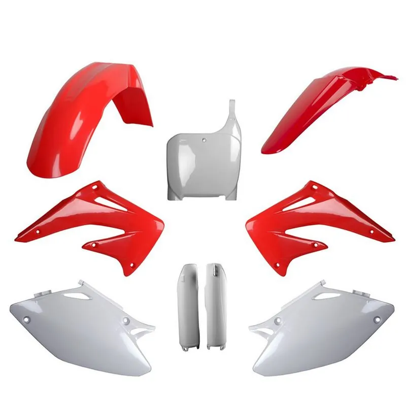 Doprava Zdarma POLISPORT kompletní sada plastů (FULL KIT) HONDA CRF 450R 02-03 v sadě tabulka přední (8657000001) i kryty tlumičů (8394000001) barva červeno bílá OEM
