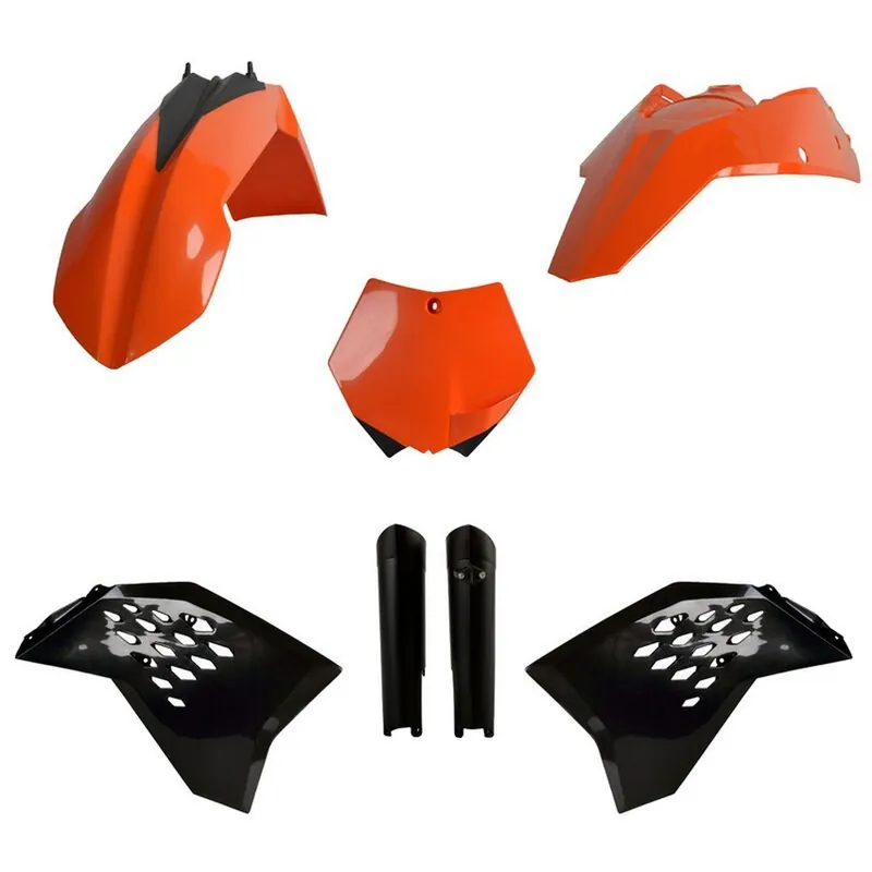 Exkluzivní POLISPORT kompletní sada plastů (FULL KIT) KTM SX/SX-F/XC-F 07-10 v sadě tabulka přední (8664400001) a kryty tlumičů (8398500003) barva oranžová