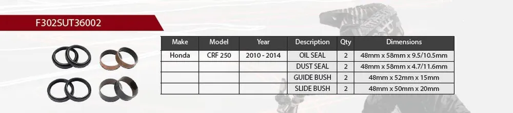 Super Cena SHOWA opravná sada tlumiče přední HONDA CRF 250 10-14 (těsnění olej X 2, prachové X 2, kluzná ložiska X 4) (SERVICE KIT) (závěs 48mm)