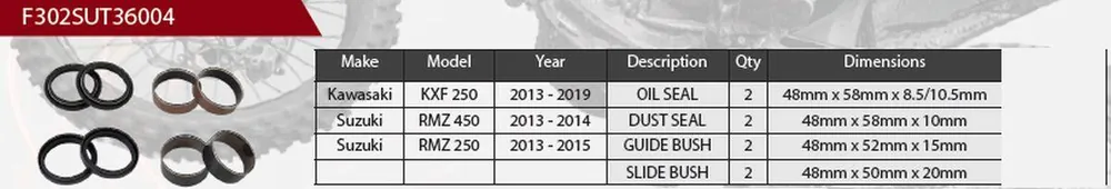 Super Cena SHOWA opravná sada tlumiče přední KAWASAKI KXF 250 13-19, SUZUKI RMZ 450 13-14, RMZ 250 13-15, (těsnění olej X 2, prachové X 2, kluzná ložiska X 4) (SERVICE KIT) (závěs 48mm)