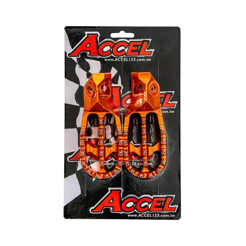 Objednat Nyní ACCEL stupačky KTM SX / SXF / XC / XCF 125 / 250 / 250 / 300 / 350 / 450 23-25, HUSQVARNA TC / TX / FC / FX 125 / 250 / 300 / 350 / 450 23-25 barva oranžová