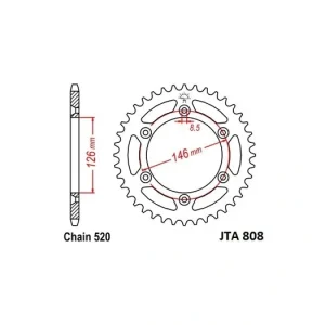 Hliníková řetězová rozeta JT JTA 808-52 52 zubů, 520 JTA808.52 728.808-52 Nejlepší Volba