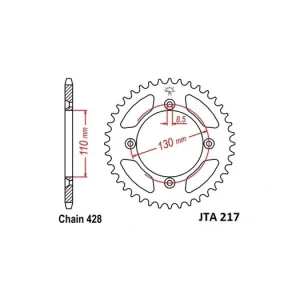 Hliníková řetězová rozeta JT JTA 217-56 56 zubů, 428 JTA217.56 728.217-56 Ruční Výroba