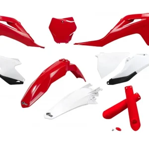 Značkový UFO kompletní sada plastů (FULL KIT) s kryty tlumičů GAS GAS MC 125 / 250 21-23, EX 250 / 300 21-23, MC-F / EX-F 250 / 350 / 450 21-23 barva červená bílá