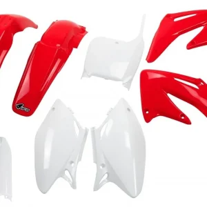 UFO kompletní sada plastů (FULL KIT) s kryty tlumičů HONDA CRF 450 R 02-03 barva (červená/bílá) (HO106E999) Finální Výprodej