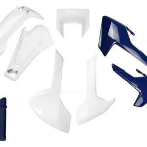 UFO kompletní sada plastů (FULL KIT) s kryty tlumičů HUSQVARNA TX/TE/FE 17-19 s krytem světla barva (bílá/světle modrý) (HU621E999) Expresní Doručení