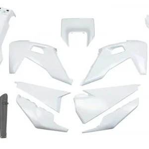 Trendový UFO kompletní sada plastů (FULL KIT) s kryty tlumičů HUSQVARNA TE 150 / 250 / 300 20-23, FE 250 / 350 / 450 / 501 20-23 s krytem světla barva (bílá)