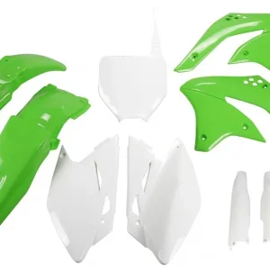 UFO kompletní sada plastů (FULL KIT) s kryty tlumičů KAWASAKI KXF 450 08 barva (zelená/ bílá) (KA211E999) Super Cena