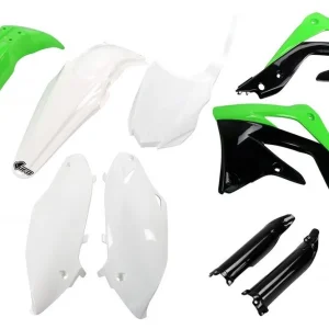 UFO kompletní sada plastů (FULL KIT) s kryty tlumičů KAWASAKI KXF 450 13-15 barva (zelená/bílá/černá) (KA220E999) Záruka V Ceně