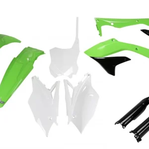 UFO kompletní sada plastů (FULL KIT) s kryty tlumičů KAWASAKI KXF 450 16-17 barva (zelená/bílá/černá) (KA223E999) Akční Nabídka