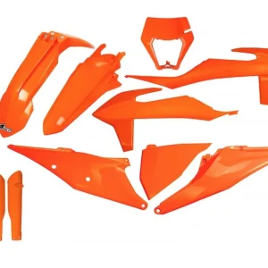 Výprodej UFO kompletní sada plastů (FULL KIT) s kryty tlumičů KTM EXC 125 20-21, EXC 250 / 300 TPI 20-23, EXC-F 250 / 350 / 450 / 500 20-23 barva oranžová