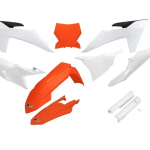 Limitovaná Edice UFO kompletní sada plastů (FULL KIT) s kryty tlumičů KTM SX 125 / 250 / 300 TBI 23-24, SX-F 250 / 350 / 450 23-24 barva bílá oranžová