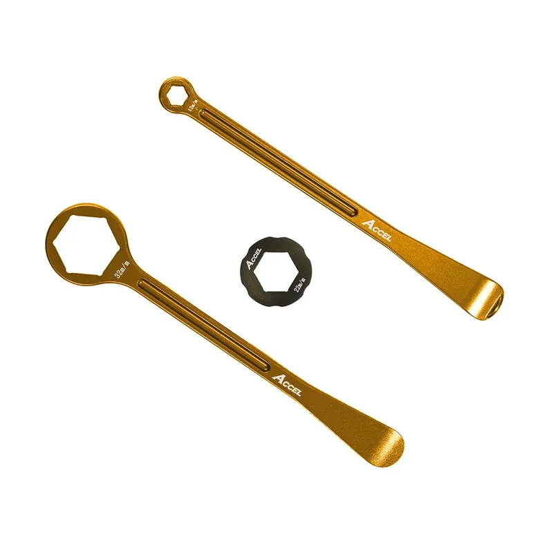 ACCEL sada montážních pák na pneumatiky ALU kované s klíči očkovými 32, 22, 12, 10 mm barva zlatá Dokud Zásoby Vydrží
