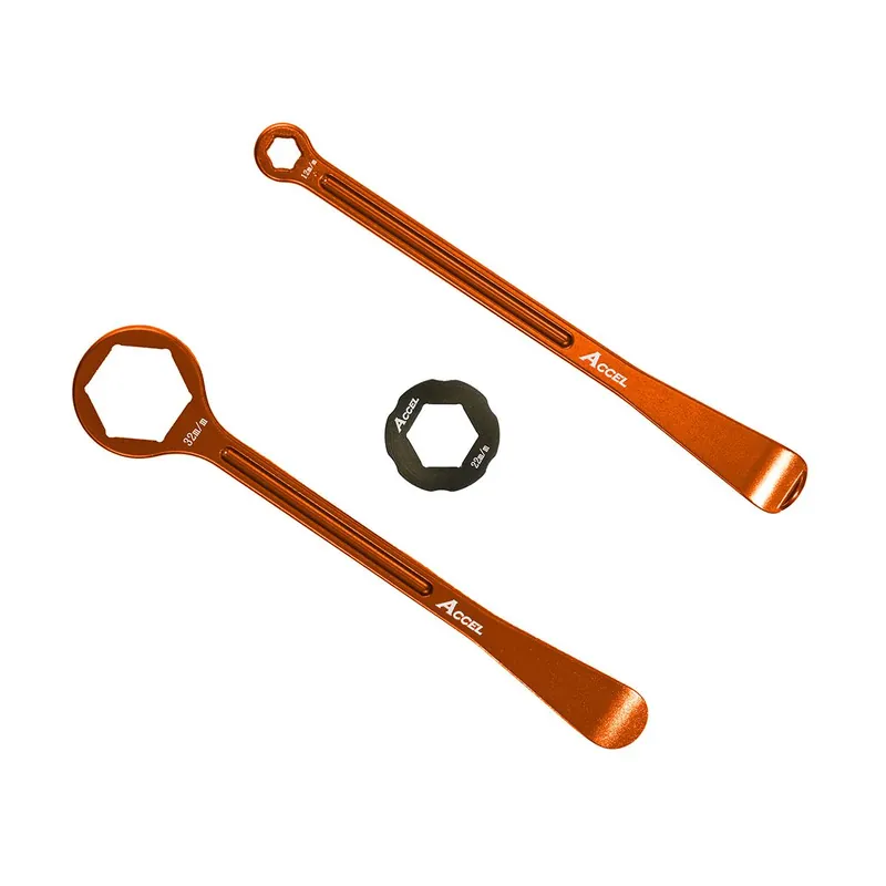 ACCEL sada montážních pák na pneumatiky ALU kované s klíči očkovými 32, 22, 12, 10 mm barva oranžová Trendový