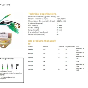 DZE jednotka zapalování CDI HONDA XL 125S 79-84; CB 125S 81-82; XL 185S 79-83; XR 185 79-; XR 200R 80-84 (30400-437-013) (30400-437-023) Oblíbený