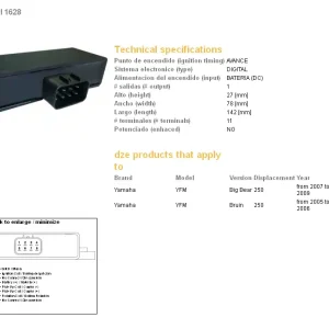 Odeslání Ihned DZE jednotka zapalování CDI YAMAHA YFM 250 BIG BEAR 07-09; YFM 250 BRUIN 05-06 (OEM-1PO-85540-00)