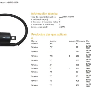 DZE indukční cívka YAMAHA PW 80 95-03; YZ 80 84-96; YZ 125/250 90-93; XT 250 84; XT 350 85-00; TT 350 86-87 Omezená Nabídka