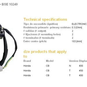 DZE indukční cívka HONDA CB 400T 78-83; CB 450 NIGHTHAWK 82-85 (30530-413-003) Novinka