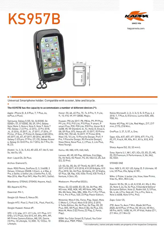 KAPPA brašna na navigaci / telefon IPHONE X/8/7/6S/PLUS, SAMSUNG GALAXY S6/S7/S8/S9 / EDGE s montáží na řidítka i zrcátko - Ověřený