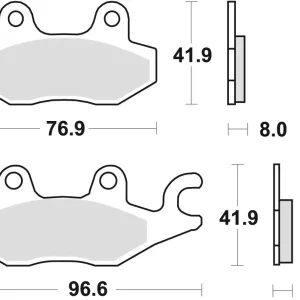 Moderní TRW ZF brzdové destičky KH165 organické HONDA NSR 50 93-96 CB 125F 14-16, KAWASAKI EX 250 07-17, KLF 300 89-07, SUZUKI DR 250 82-87, DR 800 91-96, YAMAHA XTZ 750 89-97, přední/zadní
