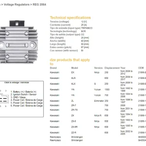 DZE regulátor napětí KAWASAKI VN 750 94-06; VN 1500 96-99; ZX 6 93-01; ZX-6R 95-97; ZR-7 (RGU-404,ESR260) (21066-1089, 21066-027) (SH650GA, SH650A-12) Rychlé Dodání