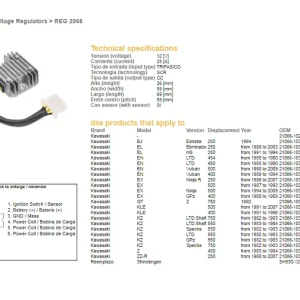 Nová Kolekce DZE regulátor napětí KAWASAKI EL/EN/EX/GPZ/KZ/Z (SH530-12) (21066-1030) (SH530-12K,ESR140)