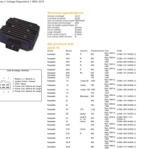 DZE regulátor napětí KAWASAKI VN 750/1500; ZN 700/1100; ZR 750 91-93; ZX 400/550/600; ZZ-R 400/500/600 (RGU-403, ESR260) (21066-1101) - nahrazuje 2306-01 Časově Omezené